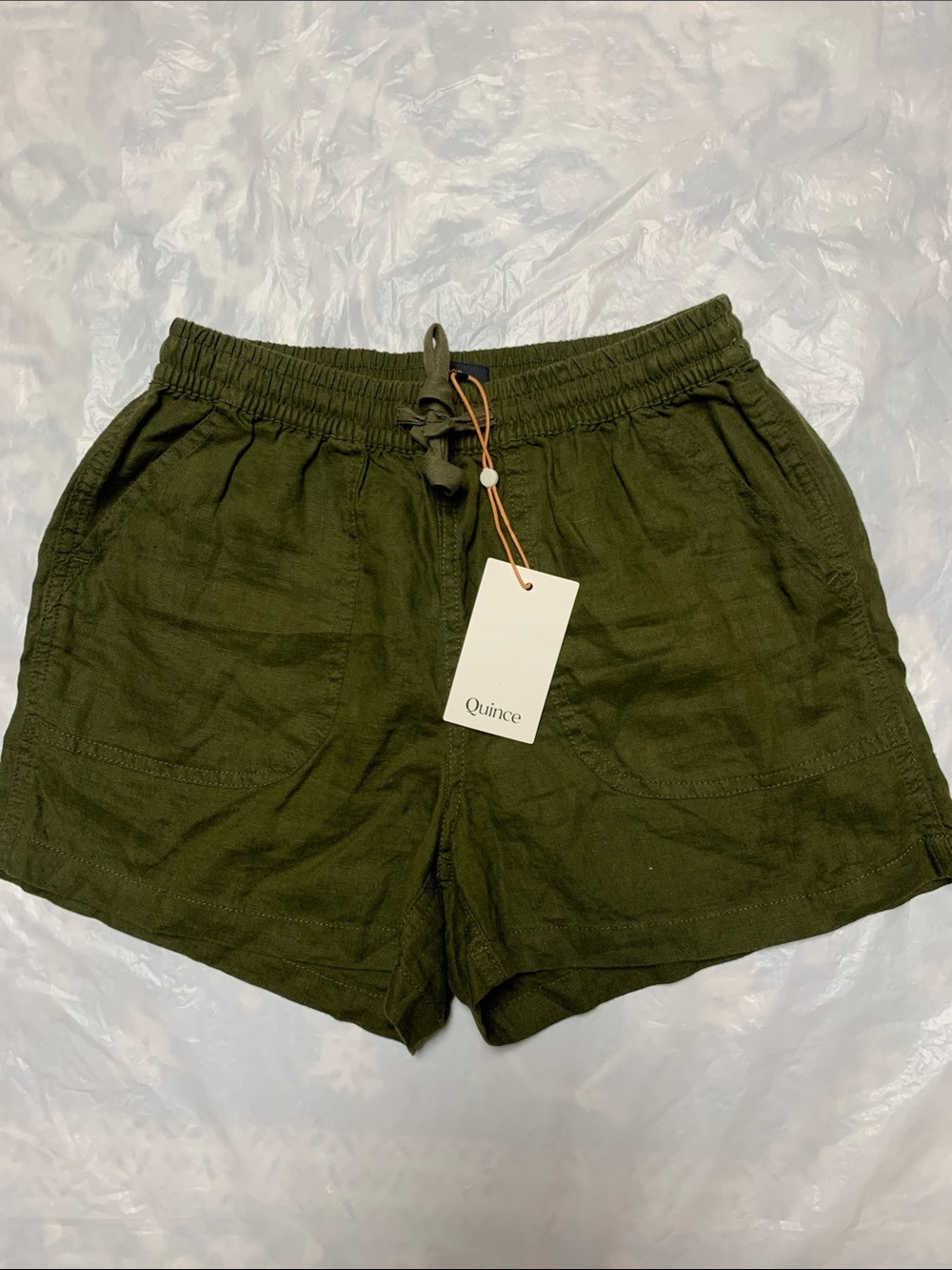 Quince 100% European Linen Shorts Martini Olive Green Pull On NWT Sz XS
